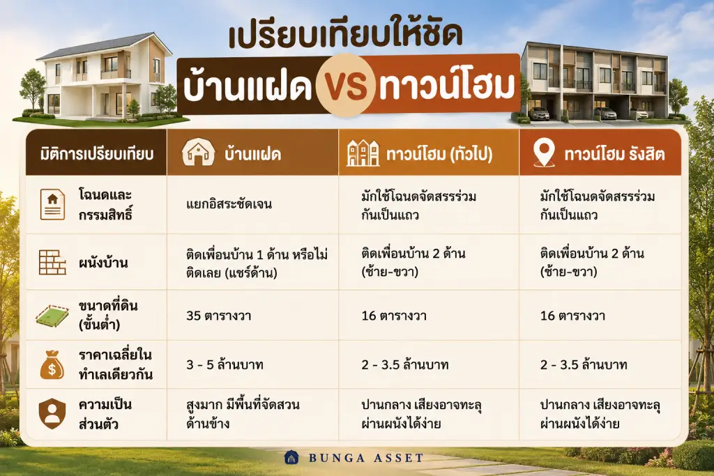 บ้านแฝดกับทาวโฮมต่างกันยังไง